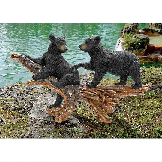 Mischievous Black Bear Cubs Statue